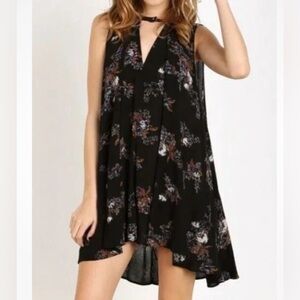 Free People snap out of it sleeveless swing Black Floral Mini Dress XS
